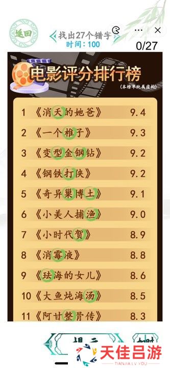 汉字找茬王电影排行榜攻略 找出27个错字答案一览[多图]图片1